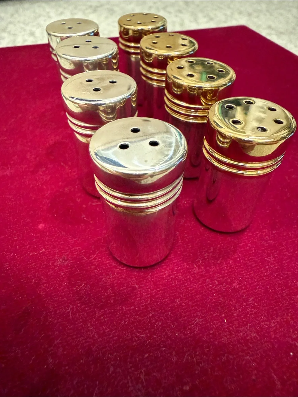 Tiffany & Co. Gold and Sterling Silver Cylindrical miniSalt & Pepper Shakers Set
